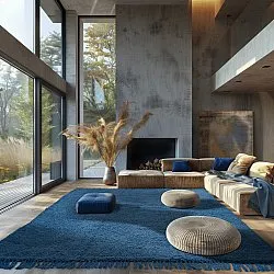 Hoogpolig vloerkleed - Alba Natural Cotton Shaggy (blauw)