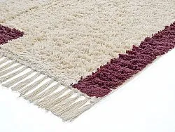 Hoogpolig vloerkleed - Ricco Natural Cotton Shaggy (offwhite/bordeaux)
