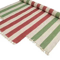 Onregelmatig wollen tapijt - Kystaro (crème/groen/rood)
