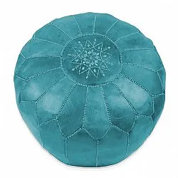 Poef - Marokkaanse Poef (leer) (Blauw/Turquoise