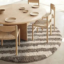 Rond vloerkleed - Thira Stripe Cotton Shaggy (crème/taupe)