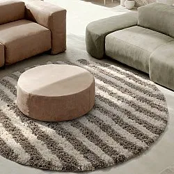 Rond vloerkleed - Thira Stripe Cotton Shaggy (crème/taupe)
