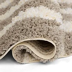 Rond vloerkleed - Thira Stripe Cotton Shaggy (crème/taupe)