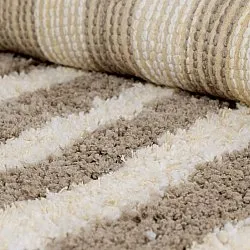 Rond vloerkleed - Thira Stripe Cotton Shaggy (crème/taupe)