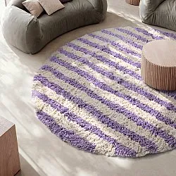 Rond vloerkleed - Thira Stripe Cotton Shaggy (room/licht paars)