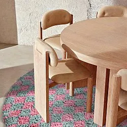 Rond vloerkleed - Methoni Check Cotton Shaggy (lichtblauw/lichtroze)