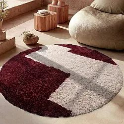 Rond vloerkleed - Begur Natural Cotton Shaggy (off-white/bordeaux)