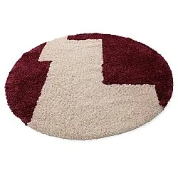Rond vloerkleed - Begur Natural Cotton Shaggy (off-white/bordeaux)