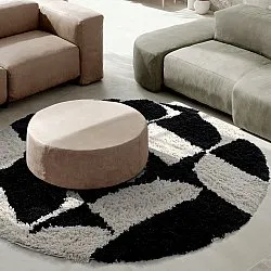 Rond vloerkleed - Marvao Natural Cotton Shaggy (off-white/zwart)