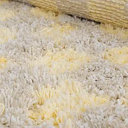 Rond vloerkleed - Methoni Check Cotton Shaggy (crème/lichtgeel)