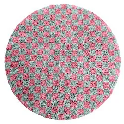 Rond vloerkleed - Methoni Check Cotton Shaggy (lichtblauw/lichtroze)