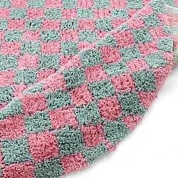 Rond vloerkleed - Methoni Check Cotton Shaggy (lichtblauw/lichtroze)