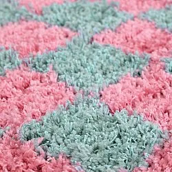 Rond vloerkleed - Methoni Check Cotton Shaggy (lichtblauw/lichtroze)