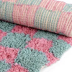 Rond vloerkleed - Methoni Check Cotton Shaggy (lichtblauw/lichtroze)