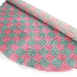 Rond vloerkleed - Methoni Check Cotton Shaggy (lichtblauw/lichtroze)