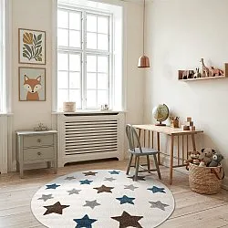 Rond kindertapijt - Stars (crème/multi)