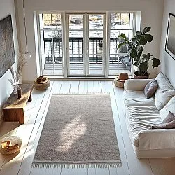 Hoogpolig vloerkleed - Celina Natural Cotton Shaggy (taupe/lavendel)