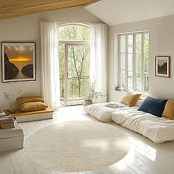 Rond vloerkleed - Celina Natural Cotton Shaggy (gebroken wit/beige)