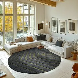 Rond vloerkleed - Callista Natural Cotton Shaggy (zwart/groen)