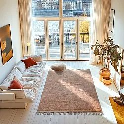 Hoogpolig vloerkleed - Celina Natural Cotton Shaggy (roze/beige)