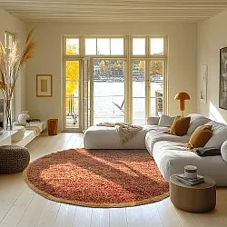 Rond vloerkleed - Celina Natural Cotton Shaggy (rood)