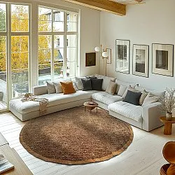 Rond vloerkleed - Celina Natural Cotton Shaggy (bruin/oranje)