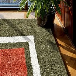 Hoogpolig vloerkleed - Alsace (groen/wit/oranje)