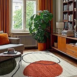 Hoogpolig vloerkleed - Sanghar (wit/oranje/groen)