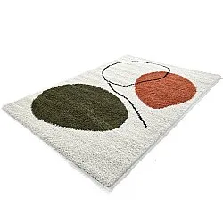 Hoogpolig vloerkleed - Sanghar (wit/oranje/groen)