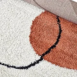 Hoogpolig vloerkleed - Sanghar (wit/oranje/groen)