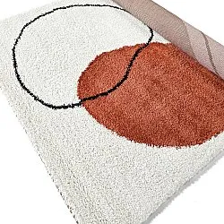 Hoogpolig vloerkleed - Sanghar (wit/oranje/groen)