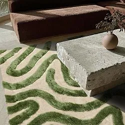 Hoogpolig vloerkleed - Akaba (crème/groente)