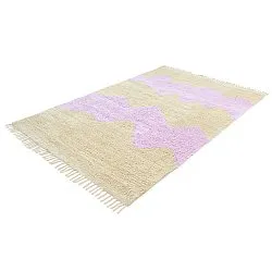 Hoogpolig vloerkleed - Amira Natural Cotton Shaggy (beige/paars)