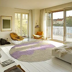 Rond vloerkleed - Amira Natural Cotton Shaggy (beige/paars)