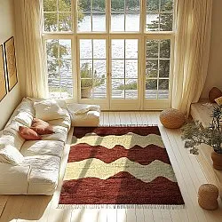 Hoogpolig vloerkleed - Amira Natural Cotton Shaggy (rood/beige)