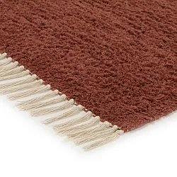 Hoogpolig vloerkleed - Amira Natural Cotton Shaggy (rood/beige)