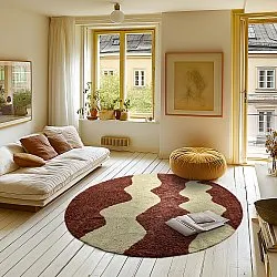 Rond vloerkleed - Amira Natural Cotton Shaggy (rood/beige)