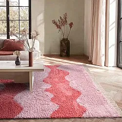 Hoogpolig vloerkleed - Amira Natural Cotton Shaggy (roze/oranje)