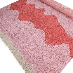 Hoogpolig vloerkleed - Amira Natural Cotton Shaggy (roze/oranje)