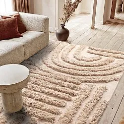 Hoogpolig vloerkleed - Cazorla Natural Cotton Shaggy (beige)