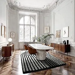 Hoogpolig vloerkleed - Cluny (wit/zwart)