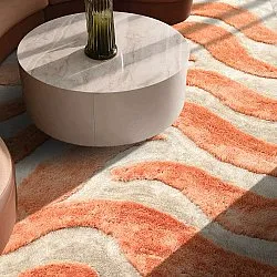 Hoogpolig vloerkleed - Fergana (crème/oranje)