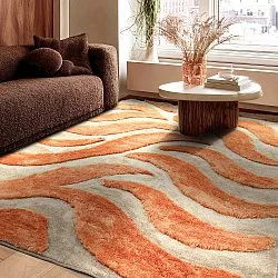 Hoogpolig vloerkleed - Fergana (crème/oranje)