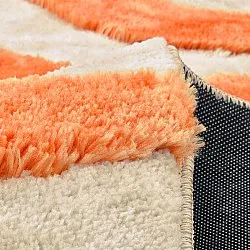 Hoogpolig vloerkleed - Fergana (crème/oranje)