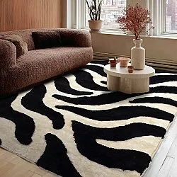 Hoogpolig vloerkleed - Fergana (crème/zwart)