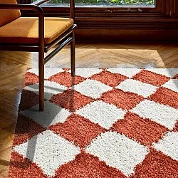 Hoogpolig vloerkleed - Albi (wit/oranje)