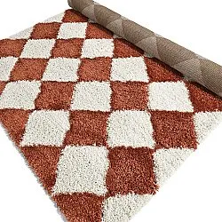 Hoogpolig vloerkleed - Albi (wit/oranje)