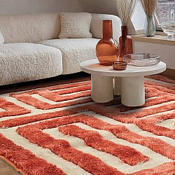 Hoogpolig vloerkleed - Karbala (crème/rood)