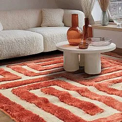 Hoogpolig vloerkleed - Karbala (crème/rood)