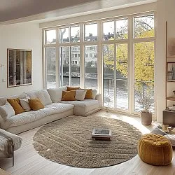 Ronde vloerkleden - Kindon Natural Cotton Shaggy (beige/wit)